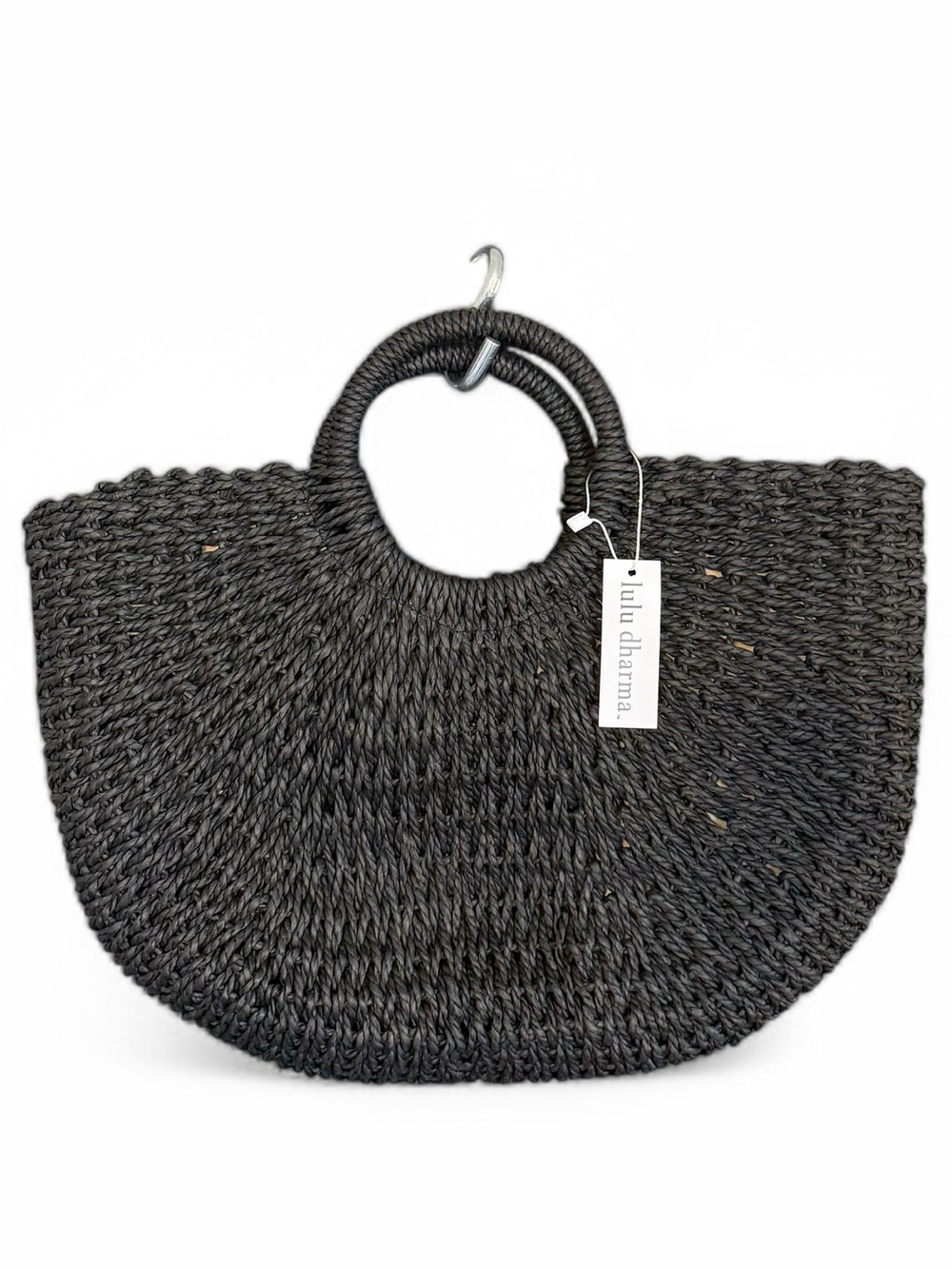 NWT Lulu Dharma Half Moon Woven Raffia Tote Bag, Beach, Summer, Black